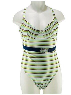 Aerie Striped One-Piece Swimsuit With Belted Waist XL